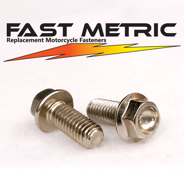 M6x14 nickel plated flange bolt for metric motorcycles.