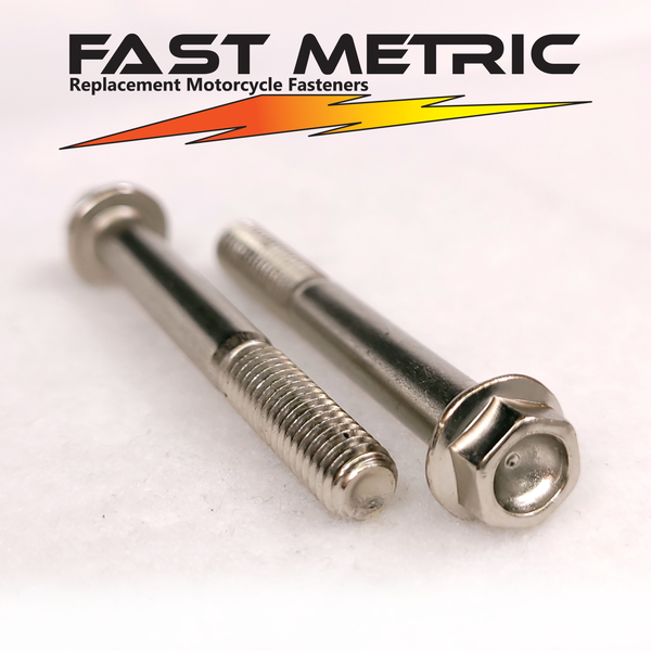 M6x50 nickel plated flange bolt for metric motorcycles.