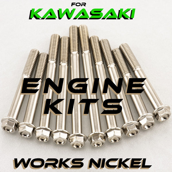 WORKS NICKEL ENGINE BOLT KIT FOR KAWASAKI 2-STROKE FULL SIZE BIKES